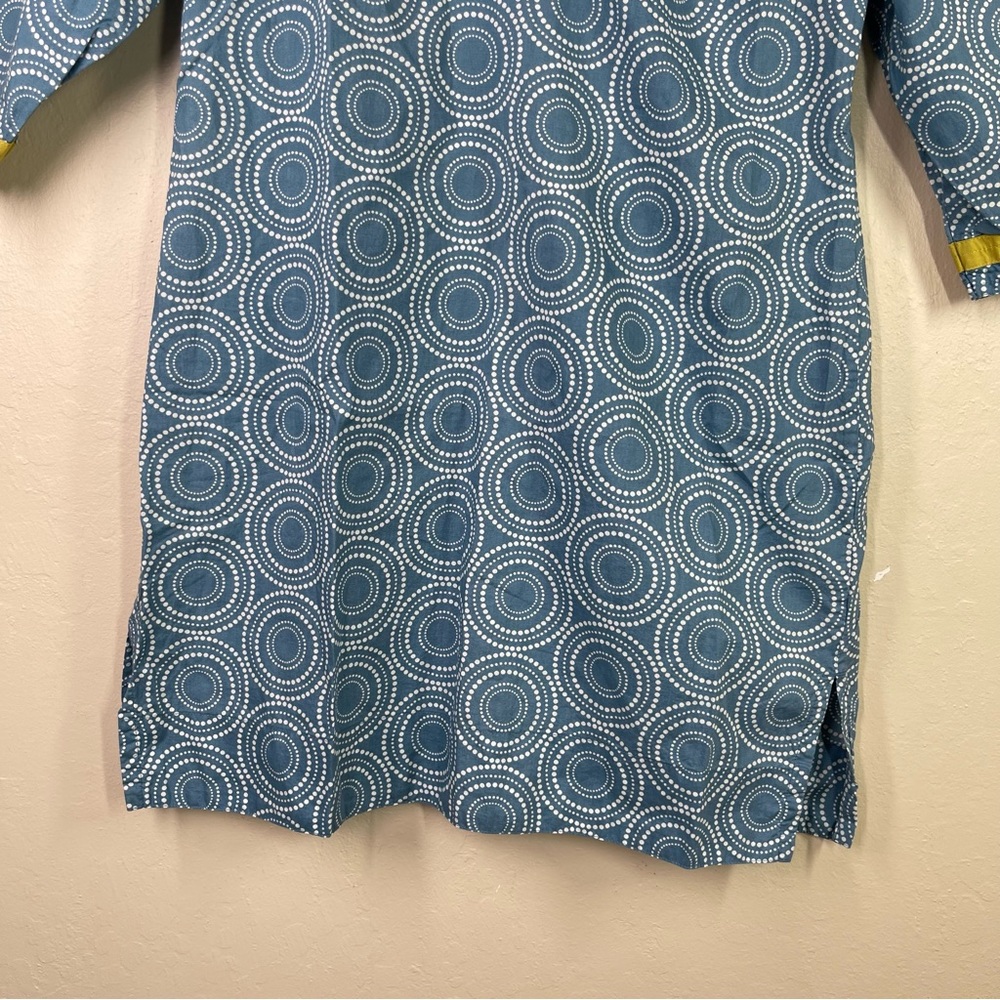 Boden Blue Circular Print Midi Dress with Yellow Trim - Picture 6 of 9